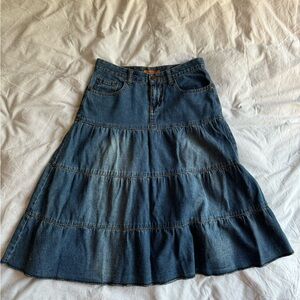 Tiered Denim Midi Skirt